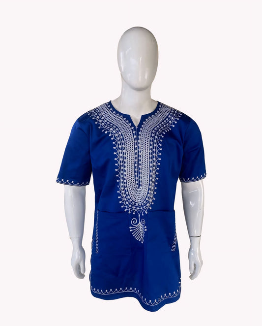 Abu's Blue & White  Embroidered Tunic Shirt