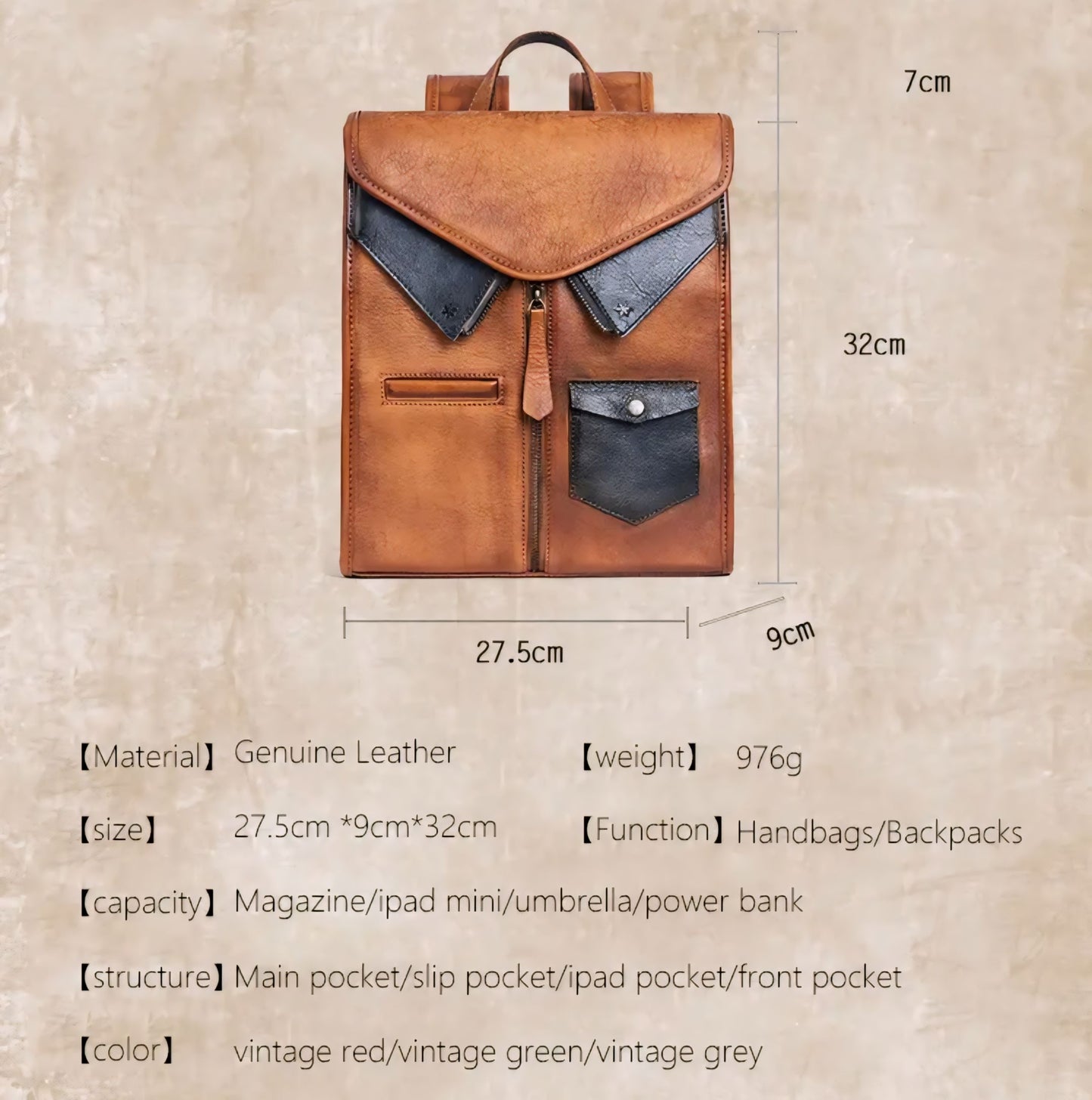 Yahden's Genuine Leather Backpack for Women-Style A