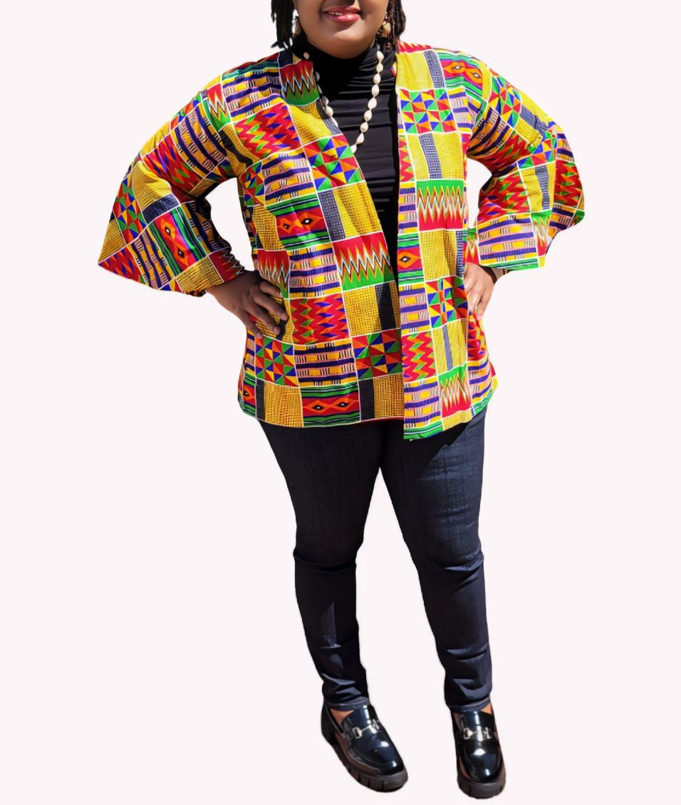 Yahden Women Ankara Short Reversible Kimono Jacket with Side POCKETS-Print A