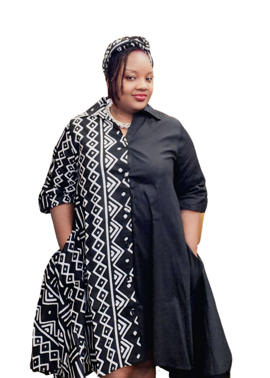 Casy's Hi-Low Shirt Dress -Print A