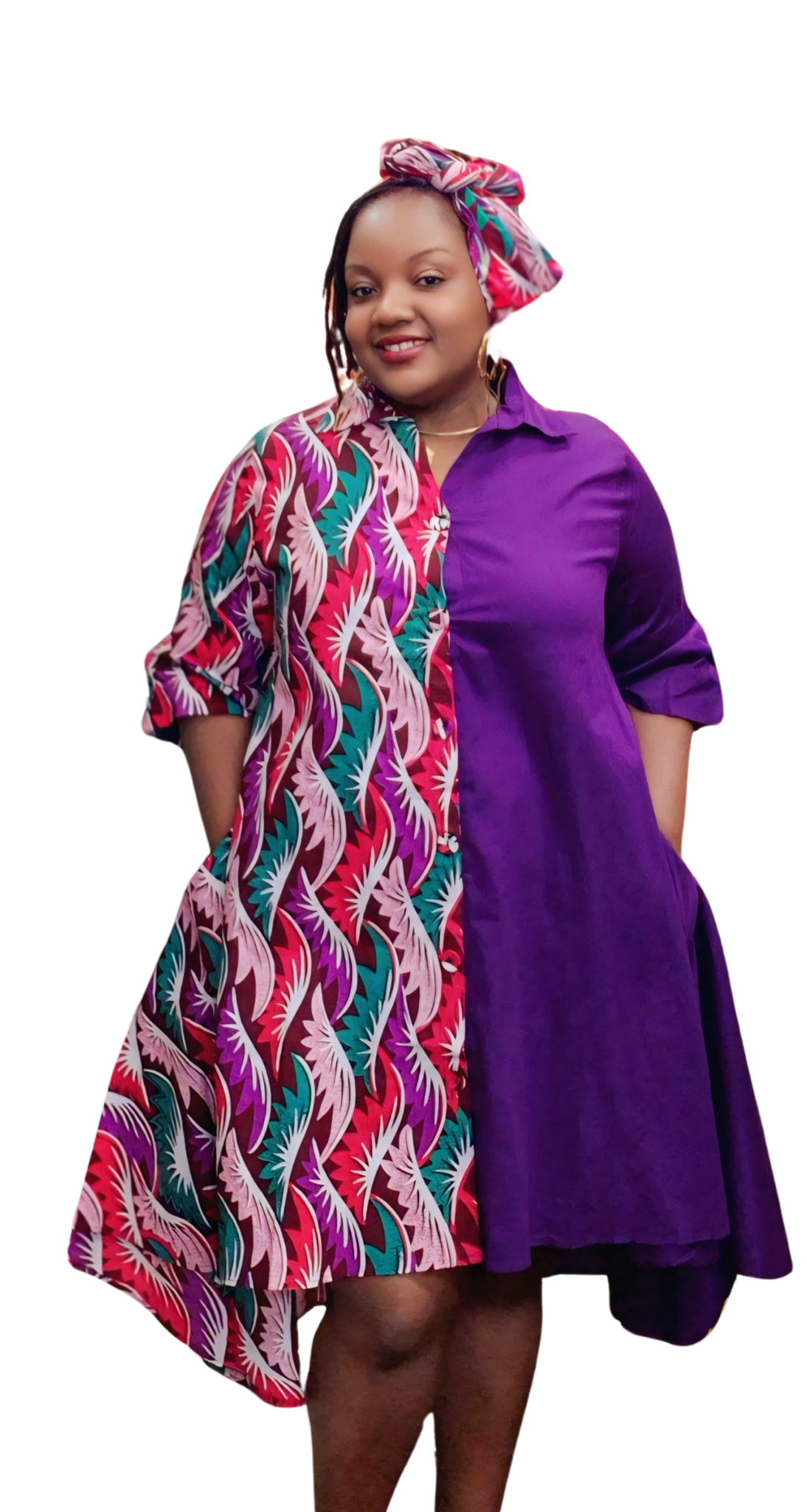 Casy's Hi-Low Shirt Dress- Print C
