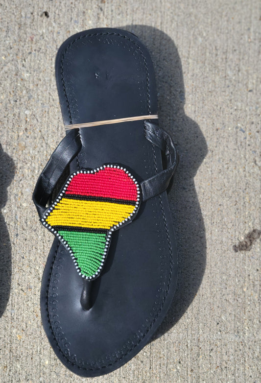 Yellow Red Green maasai beaded sandals