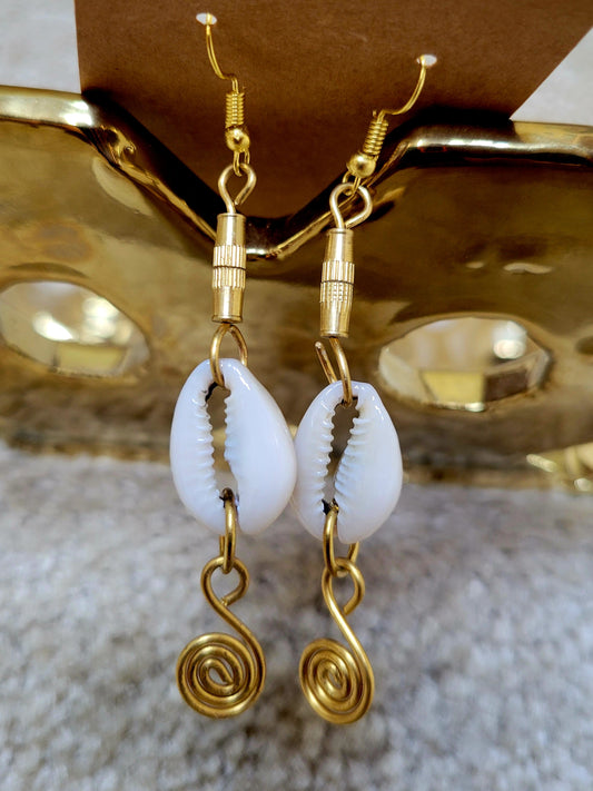 Yahden's Summer Brass and Cowrie Shell Earrings