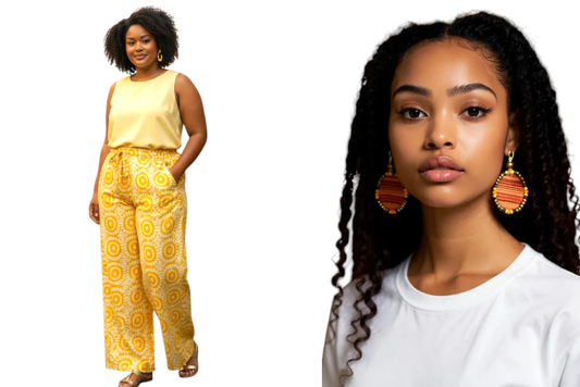 Zuri Unisex Luxe Adire Pants - Print F + Adamas Small Beaded Mudcloth Earrings-Ife
