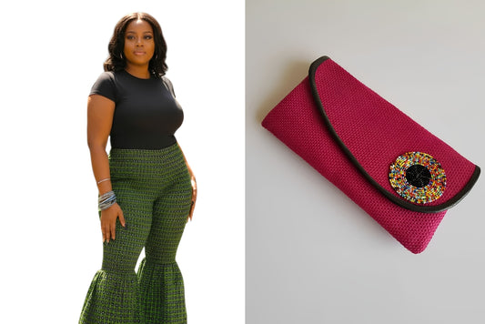Yahden Ankara Trendy Flared Pants-Lisa + Frannie's Pink Clutch Bag