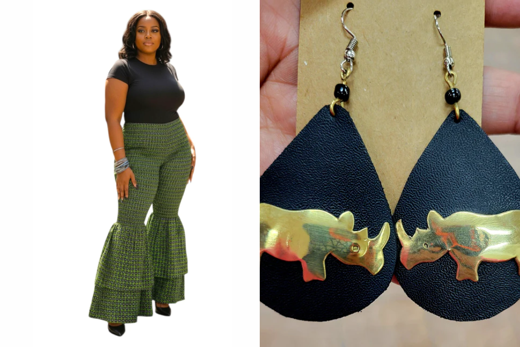 Yahden Ankara Trendy Flared Pants + Frannie's Leather and Brass Earrings