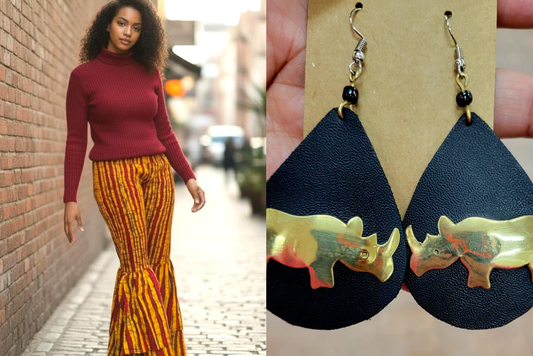 Yahden Ankara Trendy Flared Pants + Frannie's Leather and Brass Earrings