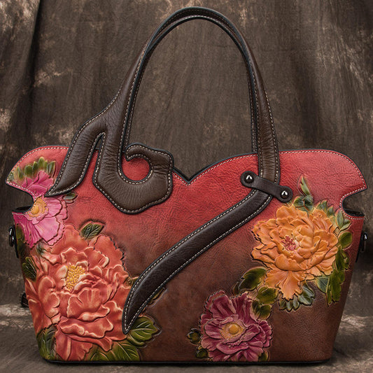 Ade's Fall Floral Genuine Leather Women Handbag