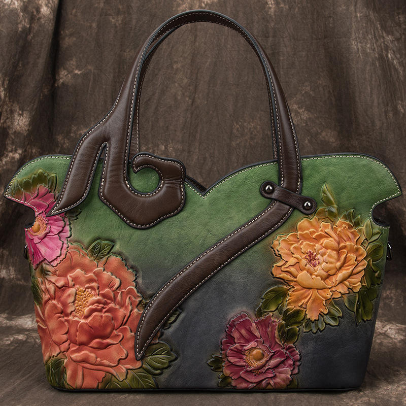 Ade's Fall Floral Genuine Leather Women Handbag