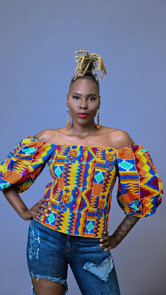 Adama Ankara Vibrant Off-Shoulder Top in Five Unique Prints