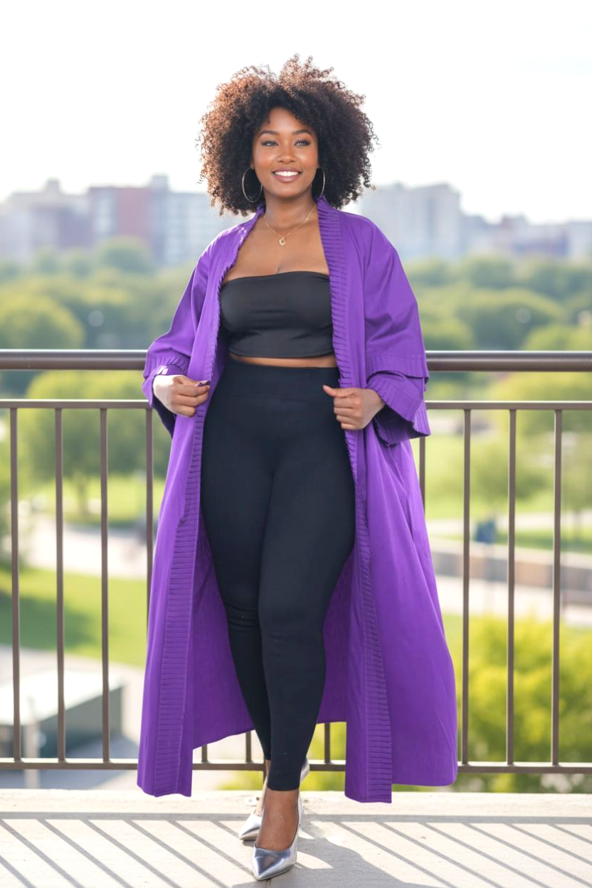 Ade's Solid Print Kimono Duster- Purple