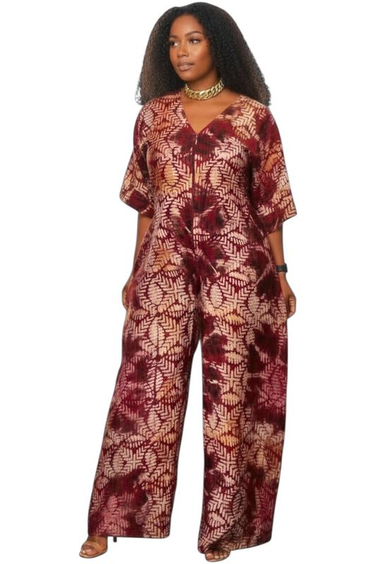 ZURI Adire Jumpsuit – Handmade African Statement Piece-Size 18/20-Print D