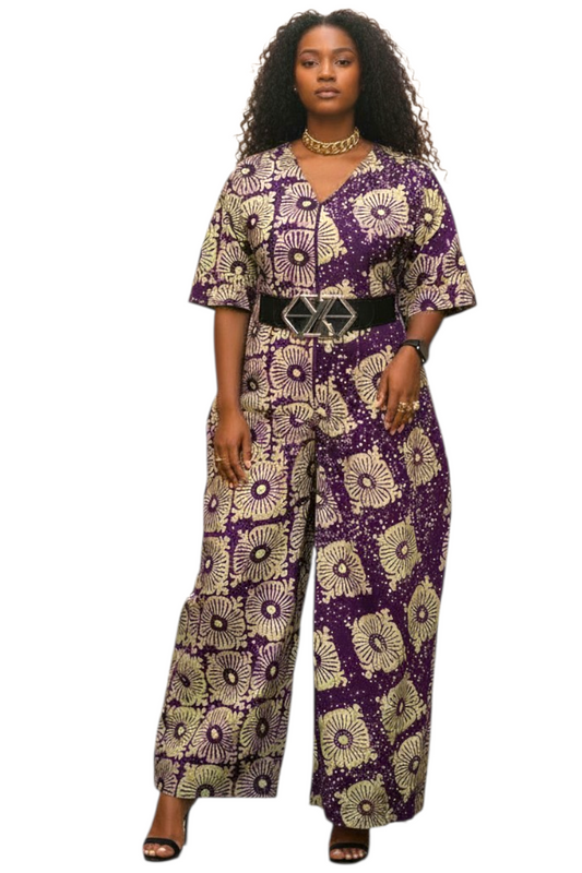 ZURI Adire Jumpsuit – Handmade African Statement Piece-Size 16/18-Print J
