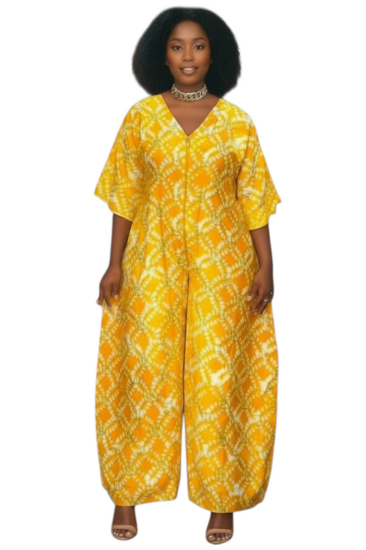ZURI Adire Jumpsuit – Handmade African Statement Piece-Size 14/16-Print K