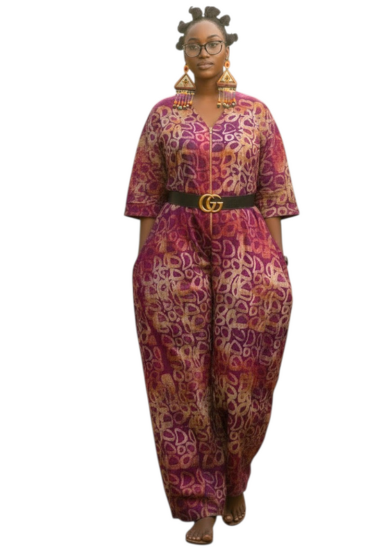 ZURI Adire Jumpsuit –Handmade African Statement Piece-Size 10/12-Print L