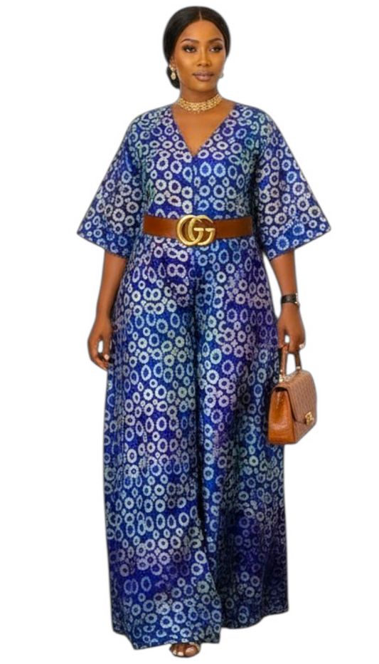 ZURI Adire Jumpsuit – Handmade African Statement Piece-Size 10/12-Print F