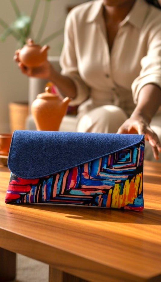 Zola Mosaic Clutch – Handmade Afrocentric Foldover Statement Purse