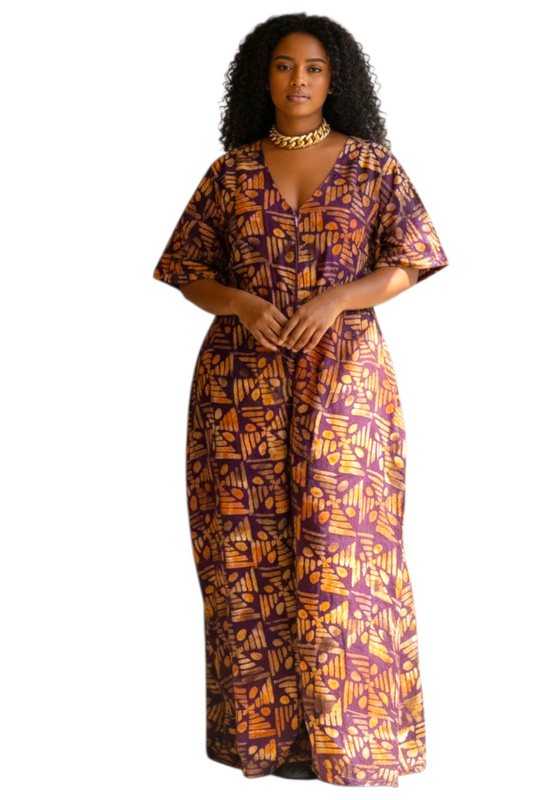 ZURI Adire Jumpsuit – Handmade African Statement Piece-Size 16/18-Print H