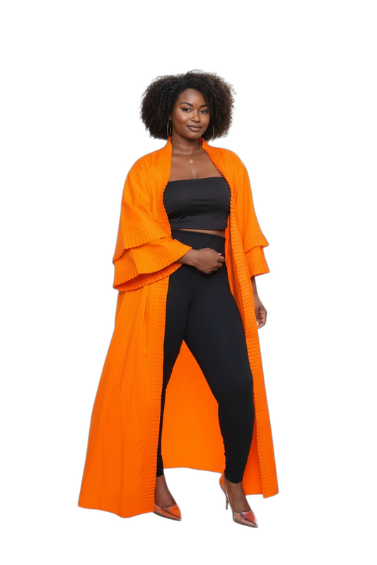 Ade's Solid Print Kimono Duster- Orange