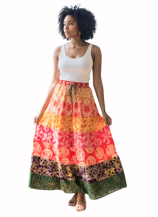 Ayo Adire Tiered Maxi Skirt
Handmade | One Size | 100% Cotton Adire | Limited Edition