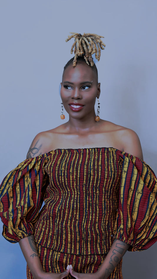 Adama Ankara Vibrant Off- Shoulder Top-Print B