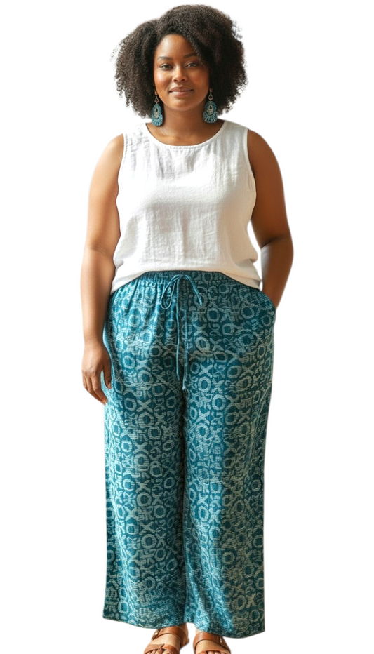Zuri Unisex Luxe Adire Pants – Handmade African Print Wide-Leg Pants (Up to 3X)- Print C