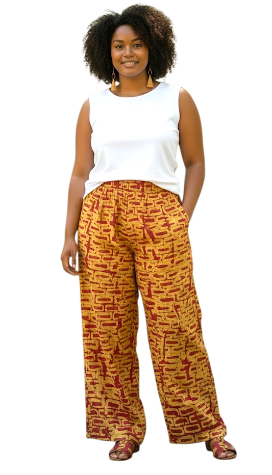 Zuri Unisex Luxe Adire Pants – Handmade African Print Wide-Leg Pants (Up to 3X)- Print B