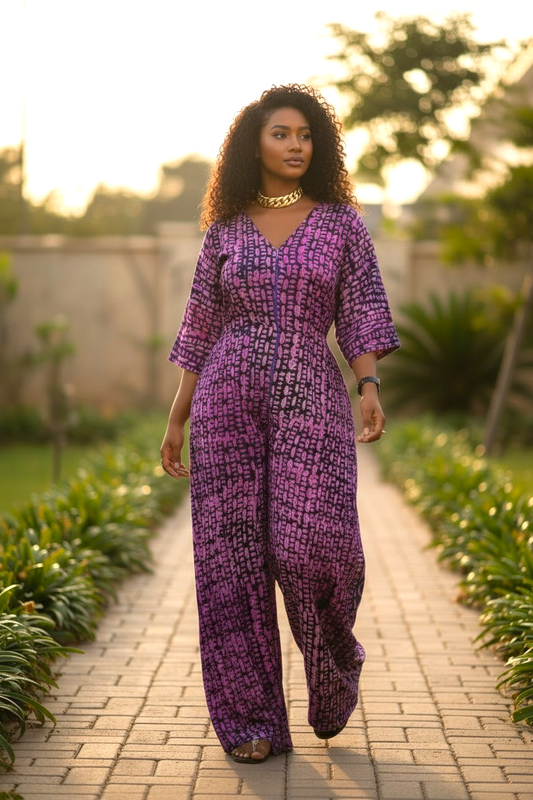 ZURI Adire Jumpsuit – Handmade African Statement Piece-Size 12/14-Print A