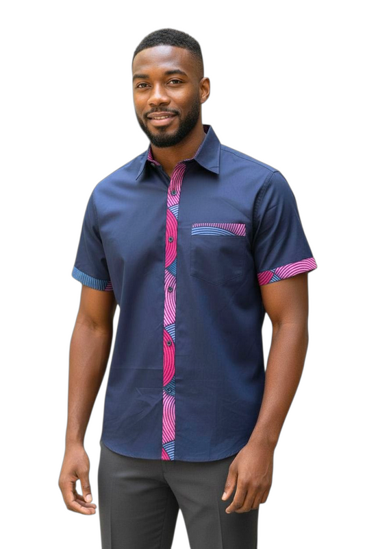 Kollie Men's African Print Color-Blocked Shirt
