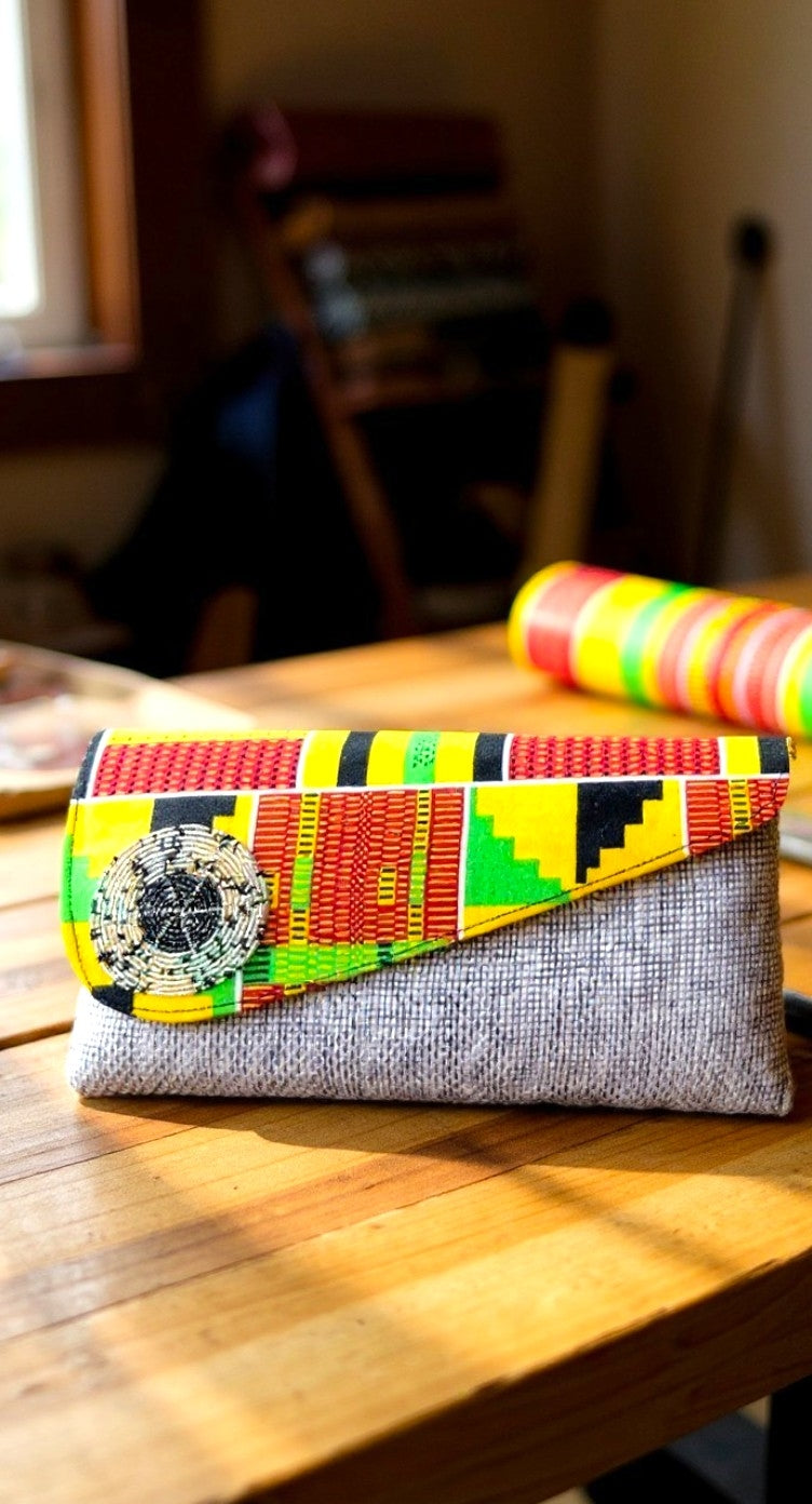 Jebeh Royal Kente Clutch – Handmade Afrocentric Foldover Statement Purse