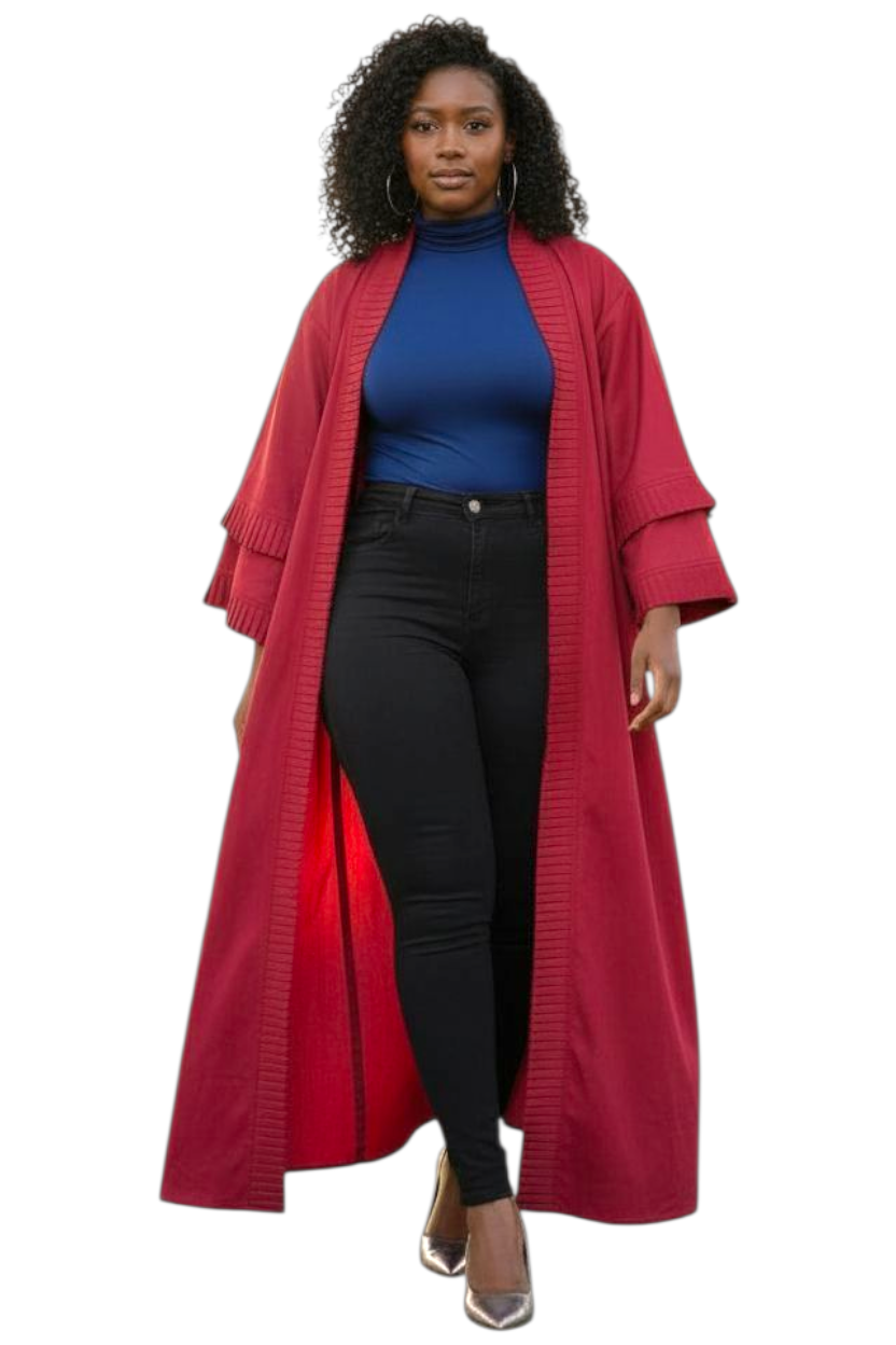 Ade's Solid Print Kimono Duster- Dark Red