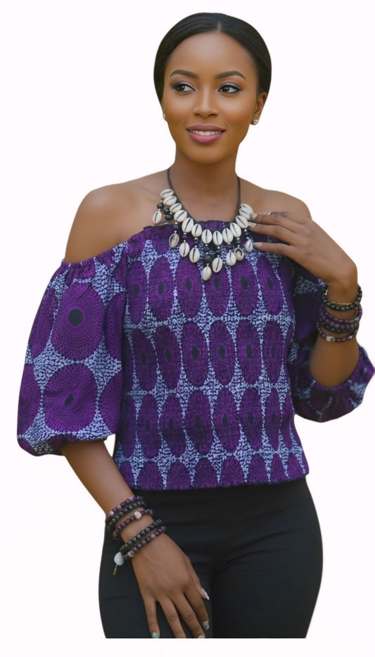 Adama Ankara Vibrant Off-Shoulder Top-Print D