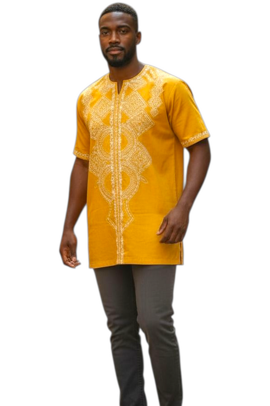 Abu's Gold & White Embroidered Tunic Shirt