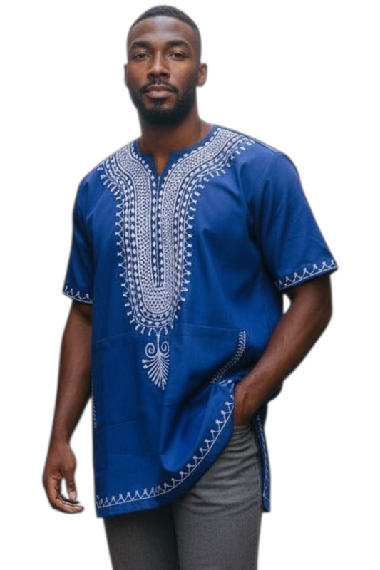 Abu's Blue & White Embroidered Tunic Shirt