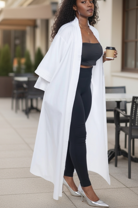 Ade's Solid Print Kimono Duster- Snow White