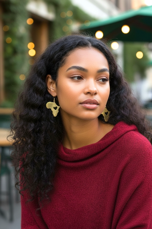 Kenyan Brass “Love Africa” Map Earrings