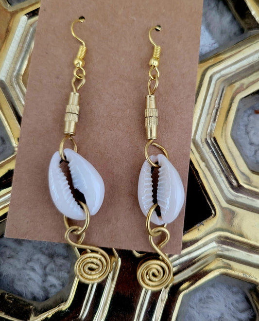 Yahden's Summer Brass and Cowrie Shell Earrings
