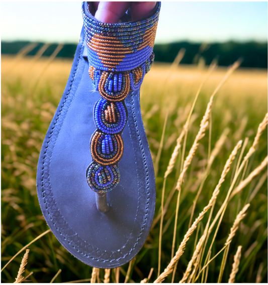Blue & Gold beaded maasai sandals
