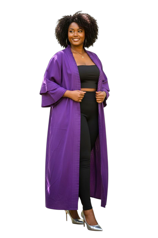 Ade's Solid Print Kimono Duster- Purple