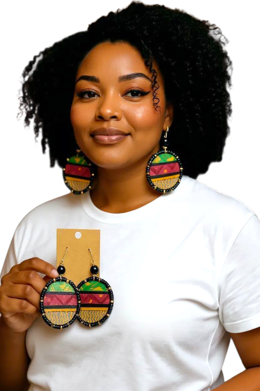 Adamas Large Beaded Mudcloth Earrings-Zena