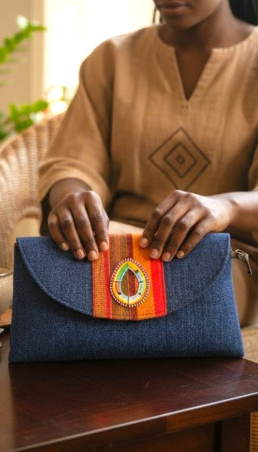Finda Indigo Essence Clutch – Handmade Afrocentric Beaded Statement Purse