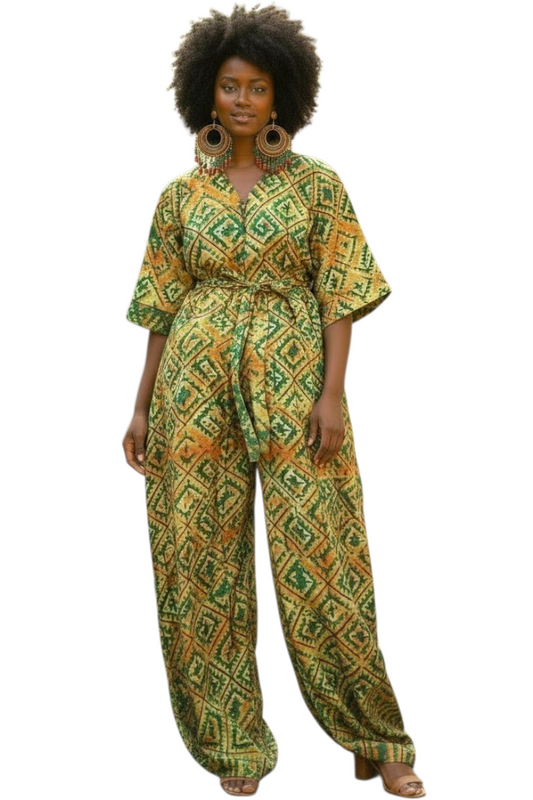 ZURI Adire Jumpsuit – Handmade African Statement Piece-Size 16/18-Print G