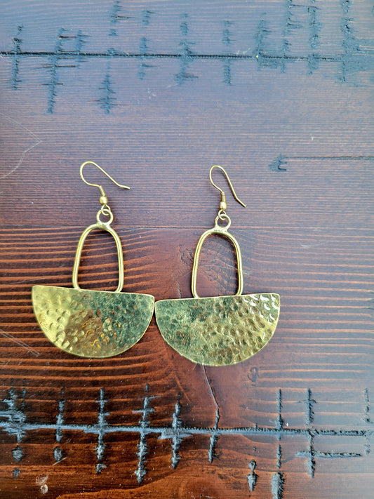 Amani Sunrise Brass Earrings – Handmade Afrocentric Half-Moon Statement Earrings