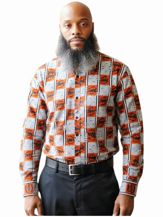 Gye Nyame Men's African Print Long Sleeve Shirt