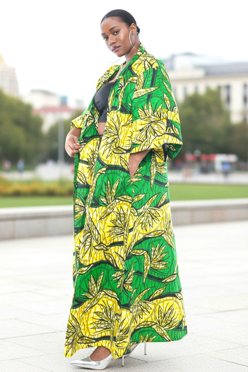Ade's African Print Kimono Duster- Green