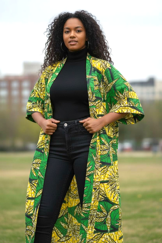 Ade's African Print Kimono Duster- Green
