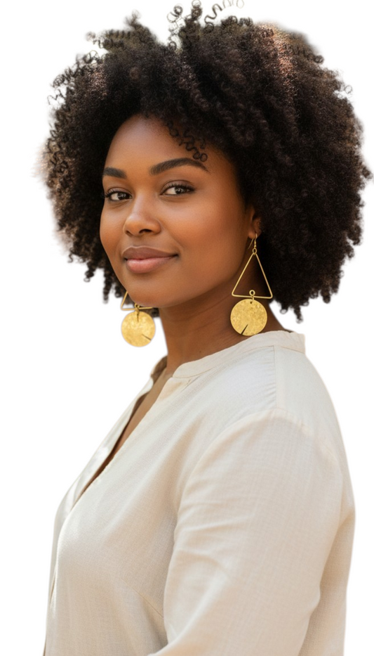Imara Unity Brass Drop Earrings – Handmade Afrocentric Geometric Statement Earrings