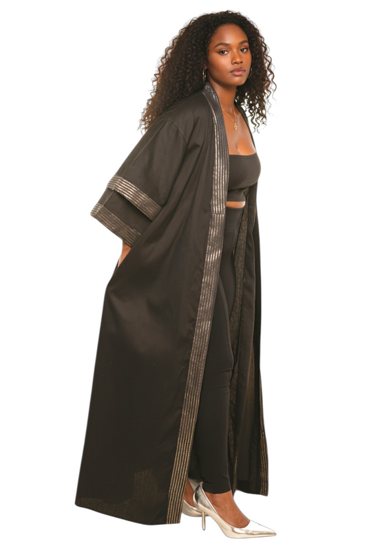 Ade's Kimono Duster- Black with Gold Trim