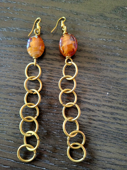AMARA SUNSTONE CHAIN BRASS EARRINGS