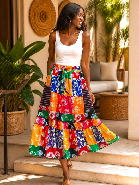 Zuri Patchwork Ankara Midi Skirt